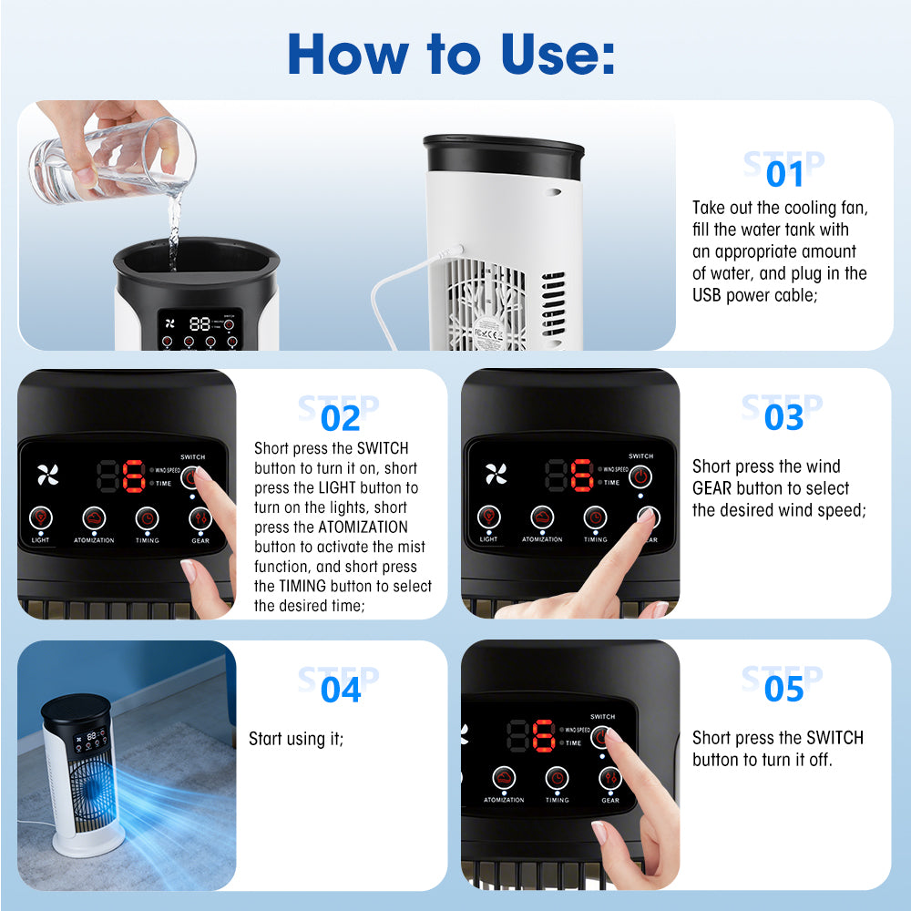 3 in 1 Portable Air Cooler with Humidifier 6 Wind Speed Fast Cooling Air Conditioner Misting Fan for Home Office Kitchen Desktop