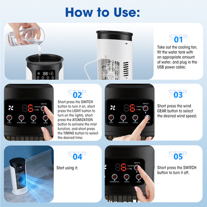 3 in 1 Portable Air Cooler with Humidifier 6 Wind Speed Fast Cooling Air Conditioner Misting Fan for Home Office Kitchen Desktop