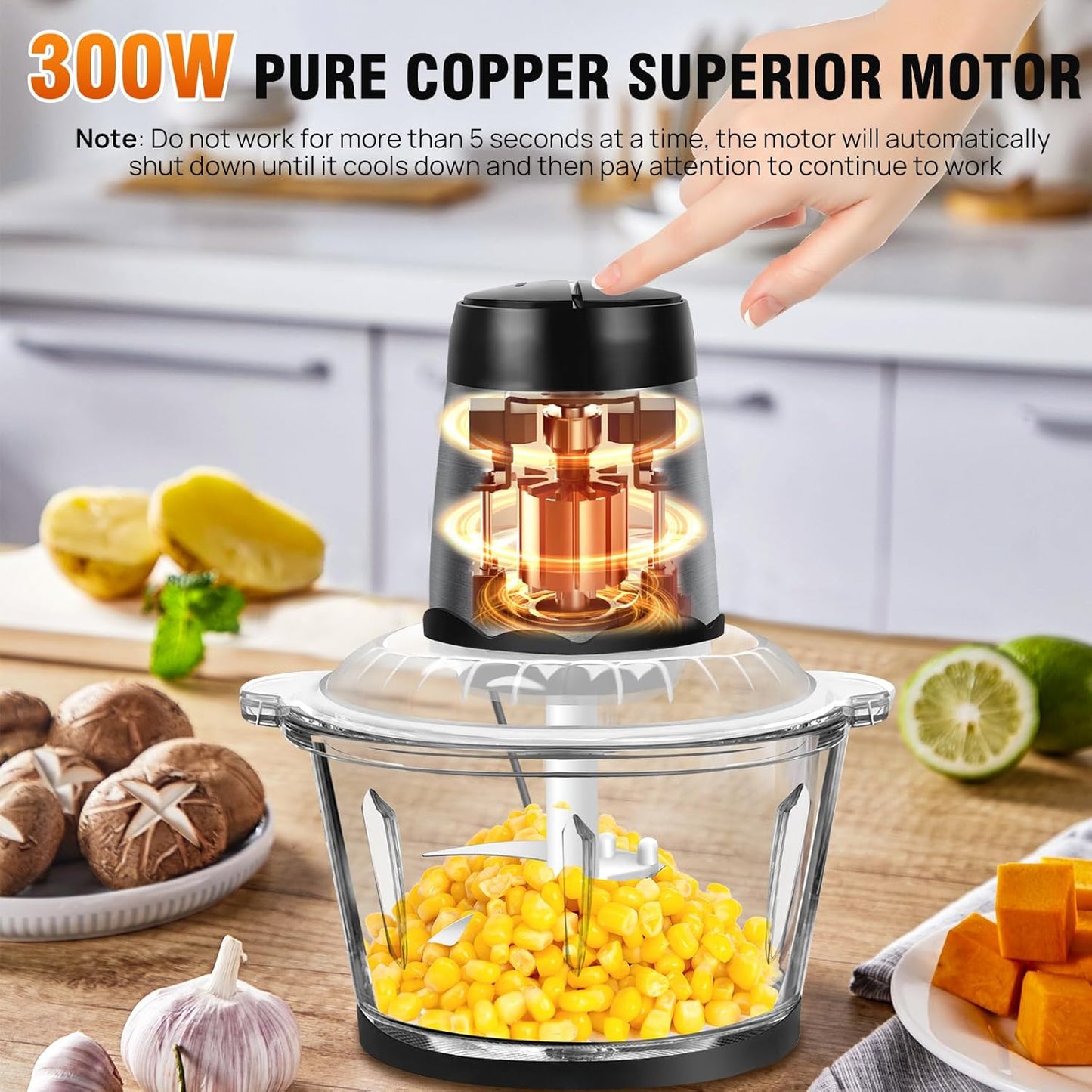 300W Fruit & Vegetable Chopper 2L Food Processor Small Meat Grinder Electric Dicer with 2 Speeds 4 Bi-Level Blades for Meat Fru