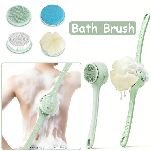 Electric Body Brush 4 Heads Waterproof Long Handle Shower Back Scrubber USB Rechargeable Exfoliating Bath Cleaning Brush