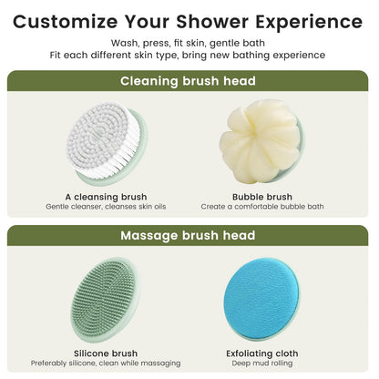 Electric Body Brush 4 Heads Waterproof Long Handle Shower Back Scrubber USB Rechargeable Exfoliating Bath Cleaning Brush