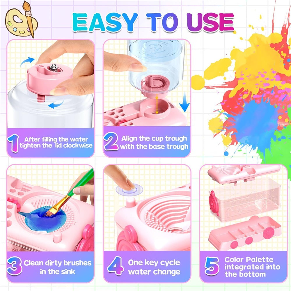 2026New Paint Brush Cleaner Tool with Tray,Upgraded 4-in-1 Painting Supplies with Drain,Brush HolderandBrush Holder with Palette