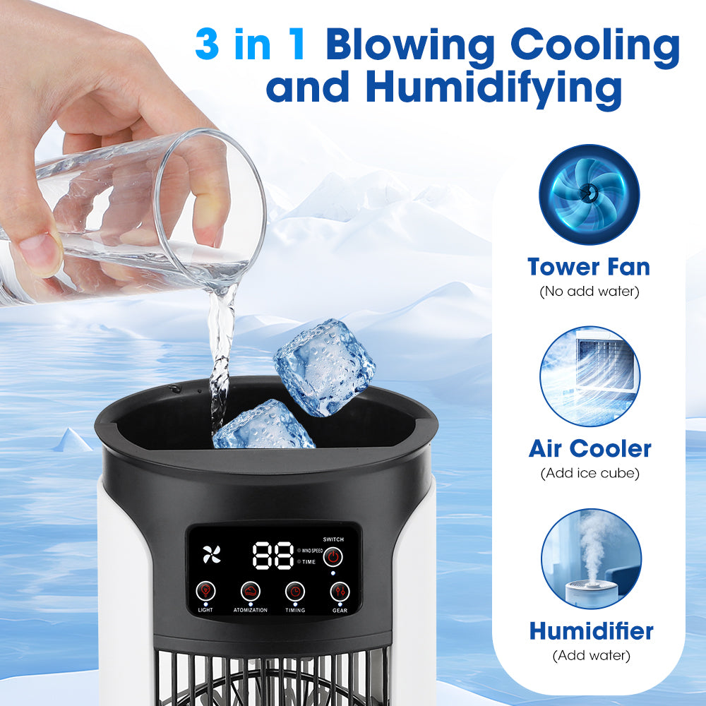 3 in 1 Portable Air Cooler with Humidifier 6 Wind Speed Fast Cooling Air Conditioner Misting Fan for Home Office Kitchen Desktop