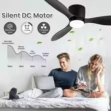 IRALAN Ceiling Fan With Light 6-speed choice Reversible DC motor 3CCT with remote control Whisper Easy Install black/White/Wood