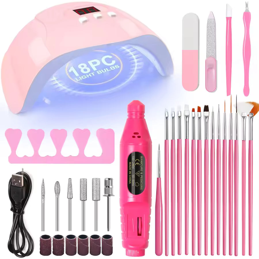 Professional USB Electric Nail Drill Polish File Kit with UV LED Nail Lamp Gel Manicure Dryer Lamp Acrylic Starter Set
