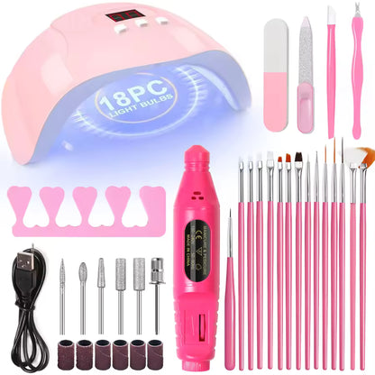 Professional USB Electric Nail Drill Polish File Kit with UV LED Nail Lamp Gel Manicure Dryer Lamp Acrylic Starter Set