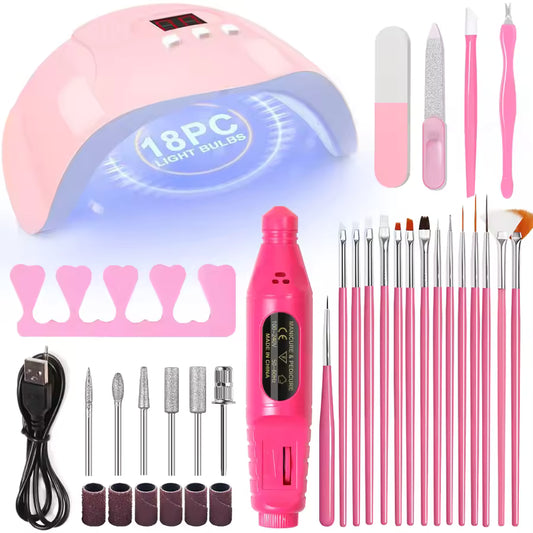 Professional USB Electric Nail Drill Polish File Kit with UV LED Nail Lamp Gel Manicure Dryer Lamp Acrylic Starter Set